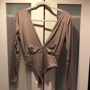 NAKED WARDROBE LONG SLEEVE DEEP V BODYSUIT
